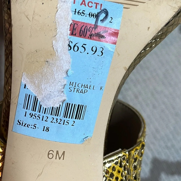 Michael Michael Kors Amos Gold Yellow Metallic Leather Ankle Strap sandals heels - Picture 5 of 17